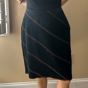 karen kane black leather skirt w/brown stitching size 8 100% leather